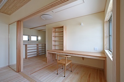 奥さまの作業机。お裁縫をしたり、本を読んだりゆっくりとくつろげる空間。