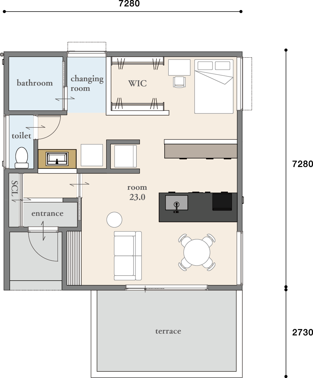 大きすぎず、小さすぎず。1人暮らしや2人暮らしにちょうどいい平屋。